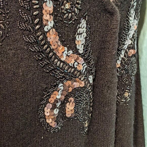 WORTHINGTON BLACK RHINESTONE/BEAD/SEQUIN ADORNED LONG SLEEVE SWEATER - 16T/18T - Picture 3 of 8